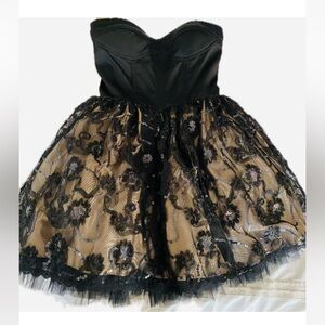 Gunne Sax byJessica McClintock Romantic Black Strapless Balletcore Mini Dress 10